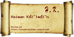 Haiman Kálmán névjegykártya
